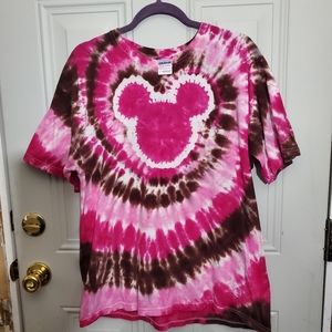 Women's Mickey Mouse tshirt Large EUC Pink Brown Tie-Dye